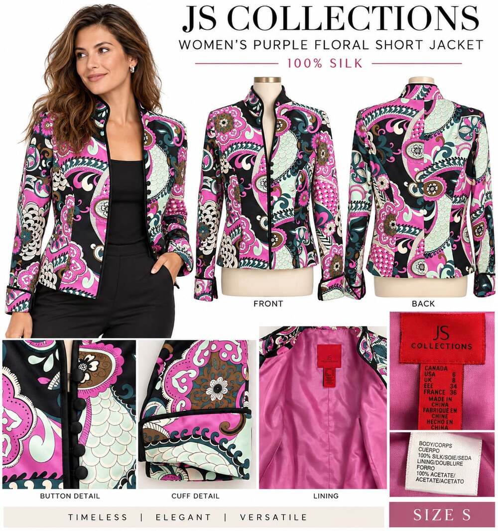 JS Collections Floral Silk Jacket Size 6
